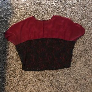 Red sheer & black lace top.